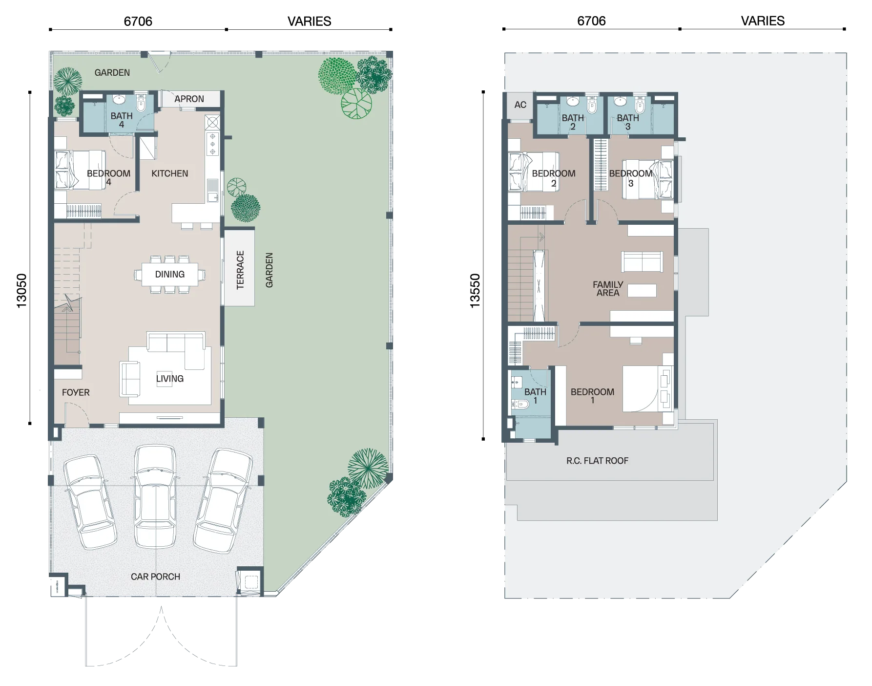 Type A1 corner floor plan, 2,266 sq ft, 4 bedrooms 4 bathrooms