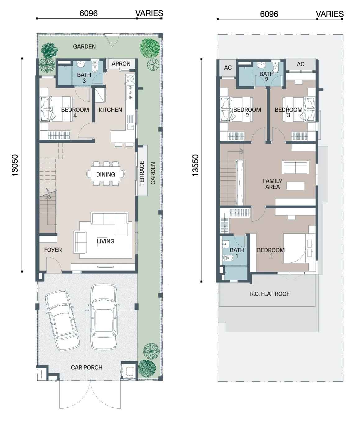 Type A2 end unit floor plan, 1,969 sq ft, 4 bedrooms 3 bathrooms