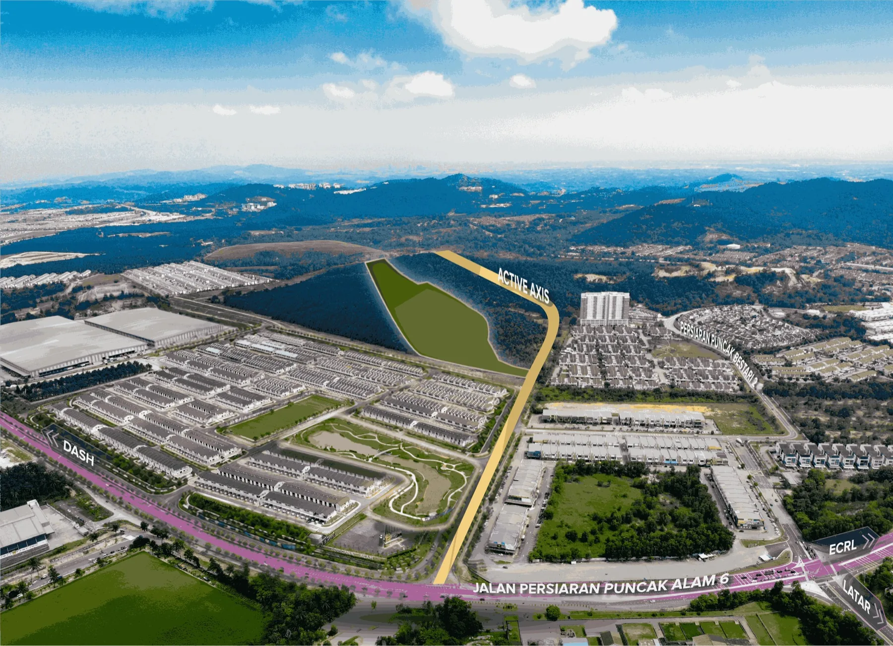 Aerial 3D view of Tropicana Alam township and its surroundings