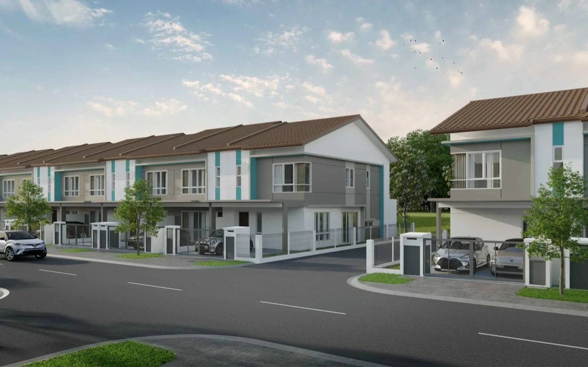 Type A2 end unit terrace home exterior perspective, Avisa Residences Phase 2